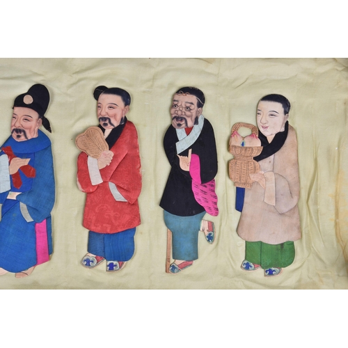 1650 - A Chinese painted duiling silk panel depicting nine immortals, probably Qing Dynasty, 19th century, ... 