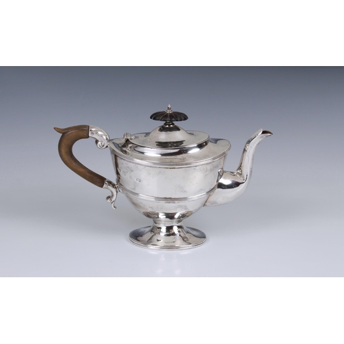 168 - A Victorian silver pedestal teapot, Thomas Hayes, Birmingham, 1897, of oval pedestal form, with leaf... 