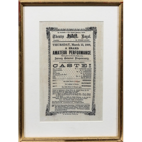 1681 - Channel Islands theatre interest - a framed promotional programme, printed on silk for the Theatre R... 