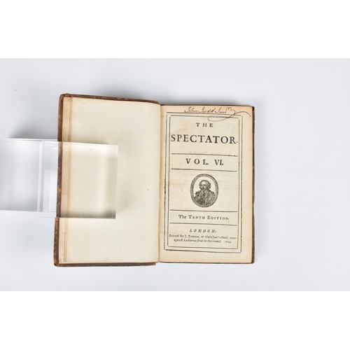 1721 - The Spectator - 1729, six volumes, vols II, III, V, VI, VII and VIII, contemp. tan full gilt panelle... 