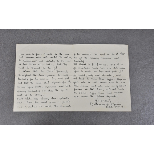 1797 - A hand written letter from Field Marshal The Viscount Montgomery of Alamein KG GCB DSO,, asking for ... 