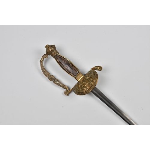 A Dutch Court Sword With Brass Decorated Hilt Wooden Inset Handle