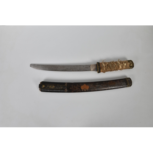 1807 - A Japanese Tanto (short sword), shagreen Tsuka (grip), Mekugi pin stuck, Tang not identified, Tsuba ... 