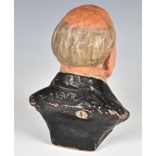 1813 - A mid 20th Century terracotta striker / table lighter in the form of Winston Churchill, with his cig... 