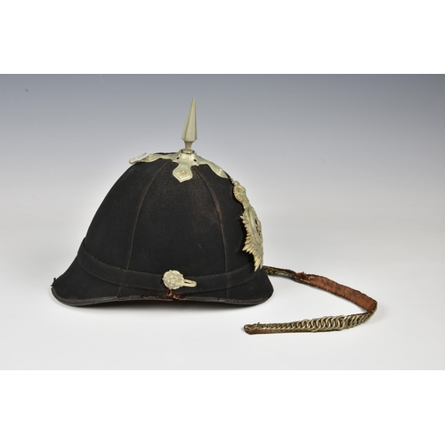 1818 - A Sherwood Foresters Derbyshire 2nd Volunteer Battalion other ranks spiked blue cloth helmet, early ... 