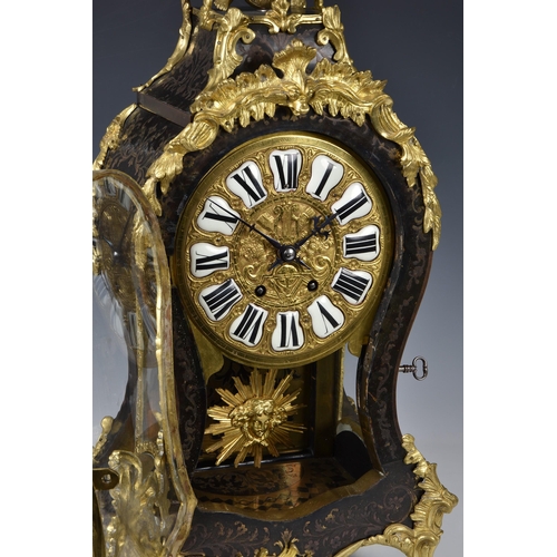 1926 - A good, large 19th century French tortoiseshell and Boulle work clock, the balloon shaped tortoisesh... 