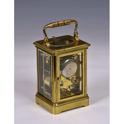 1930 - A late 19th century French half repeating carriage alarm clock, possibly Drocourt or Jacot, the eigh... 