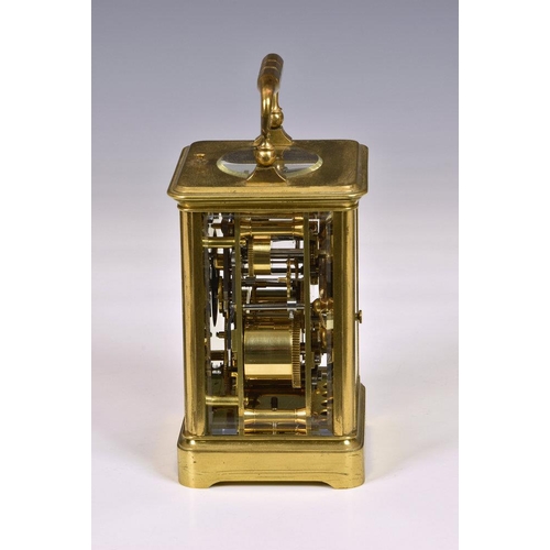 1930 - A late 19th century French half repeating carriage alarm clock, possibly Drocourt or Jacot, the eigh... 