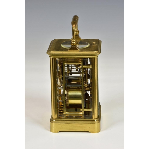 1930 - A late 19th century French half repeating carriage alarm clock, possibly Drocourt or Jacot, the eigh... 