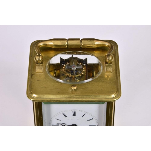 1930 - A late 19th century French half repeating carriage alarm clock, possibly Drocourt or Jacot, the eigh... 