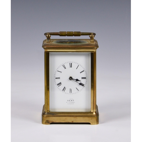 1936 - A mid to late 19th century brass carriage clock signed 'Dent, 61 Strand, London', the signed enamel ... 