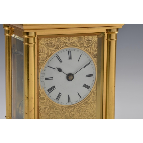 1942 - A fine English gilt brass double fusee carriage clock with hour strike, mid-19th century, unsigned, ... 