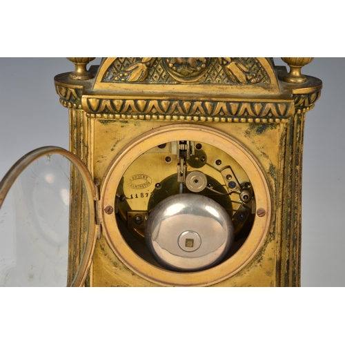 1945 - A 19th century French ormolu half hour striking mantel clock, the case with a urn finial with remova... 