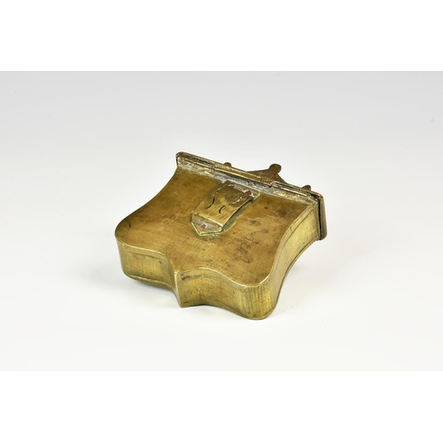 1960 - An Ottoman brass cartouche form palaska cartridge box / case, probably 19th century, with chased scr... 