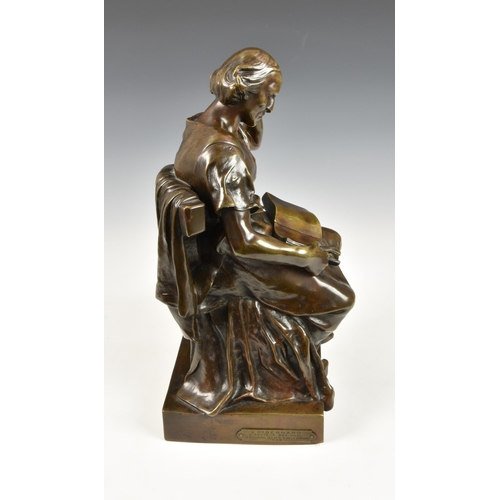 1972 - After Henri Louis Levasseur (1853-1934), a brown patinated bronze figure of a philosopher, sitting r... 