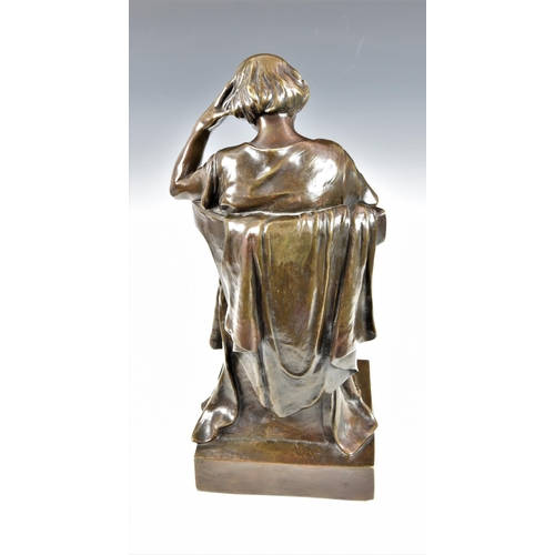 1972 - After Henri Louis Levasseur (1853-1934), a brown patinated bronze figure of a philosopher, sitting r... 