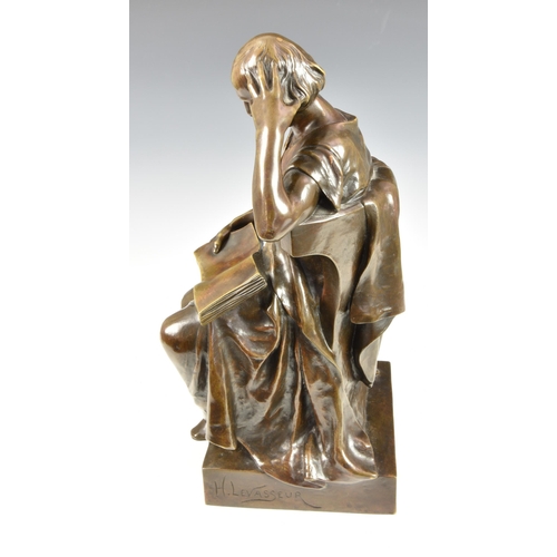 1972 - After Henri Louis Levasseur (1853-1934), a brown patinated bronze figure of a philosopher, sitting r... 