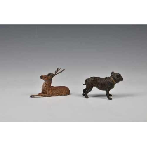 1980 - A German cold painted lead figure of a pug dog, early 20th century, 3in. (7.6cm.) high; together wit... 