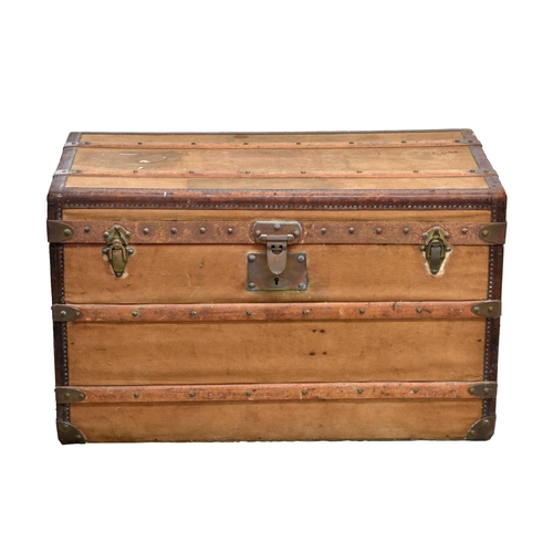 1989 - A French cabin trunk by Moynat of Paris, early 20th century, maker's stamp to lockplate, the canvas ... 