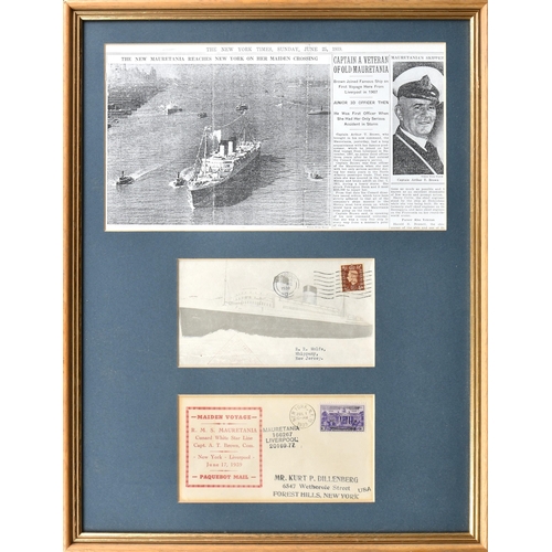 1991 - Shipping interest - The Mauretania First Day Cover framed display.