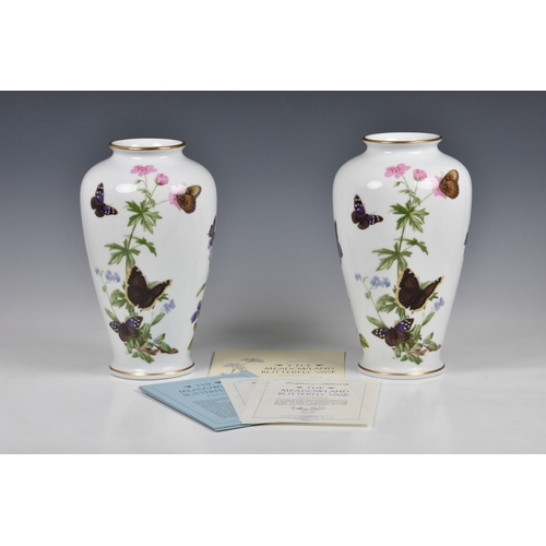 2 - The Meadowland Butterfly Vase - a pair of porcelain vases by John Wilkinson for Franklin Mint, c.198... 