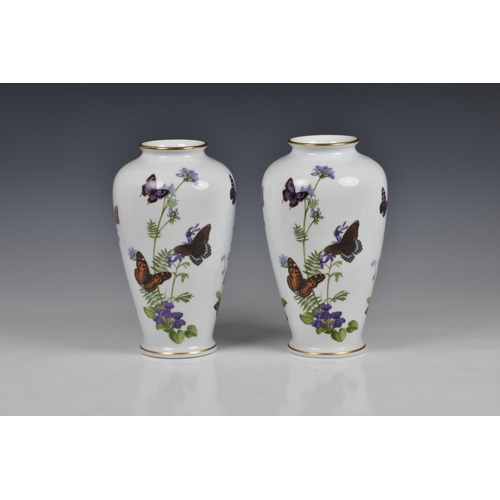 2 - The Meadowland Butterfly Vase - a pair of porcelain vases by John Wilkinson for Franklin Mint, c.198... 