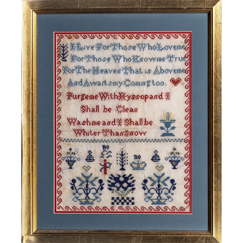 2024 - Four 19th century needlework samplers, comprising an Adam & Eve sampler, signed 'Lidia Weat Aged 13'... 