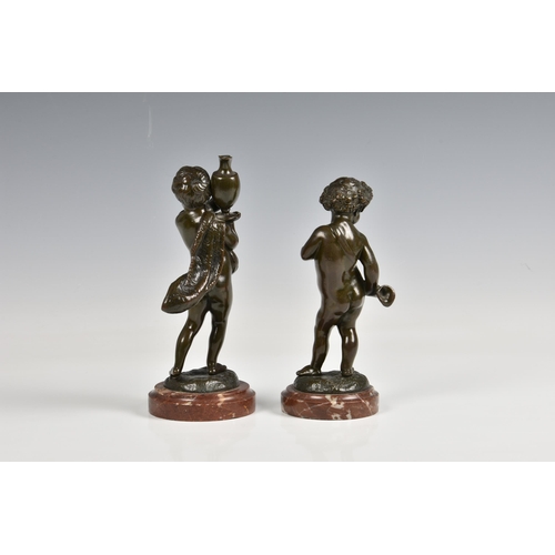 2038 - After Claude Michel Clodion (French, 1738-1814), A pair of bronze figures of cherubs, one carrying a... 