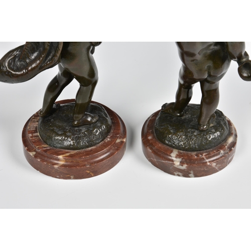 2038 - After Claude Michel Clodion (French, 1738-1814), A pair of bronze figures of cherubs, one carrying a... 