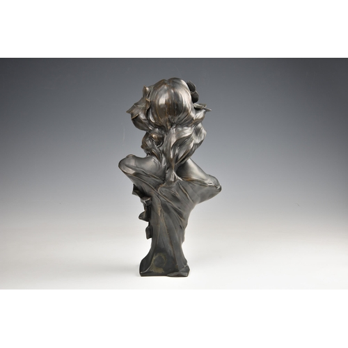 2071 - An Art Nouveau style bronze overlay bust of a maiden, late 20th century, unsigned, 12½in. (31.75cm.)... 