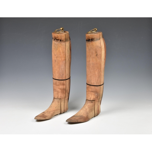 2118 - A pair of black leather riding boots with wooden stretchers, c.1930, unmarked , reportably by Henry ... 