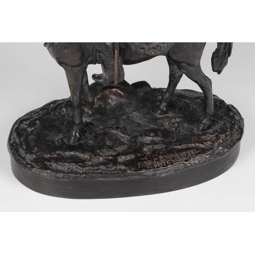 2144 - After Vasiliy Grachev (1831-1905) - A bronze study 'Farewell Kiss', raised on a naturalistic oval ba... 