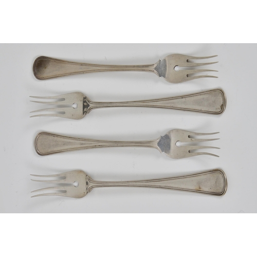 216 - A set of four Dutch silver forks, having thread design to stems and turned out tines, probably Utrec... 