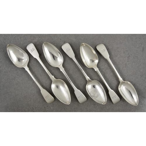 238 - A set of six George III silver West Country fiddle pattern table spoons, George Ferris, Exeter 1818,... 