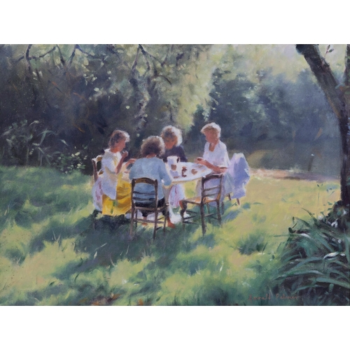 275 - Gerald Palmer (Jersey, 1935-2017), Lunch al Fresco. * oil on board, signed lower right, framed. * 11... 