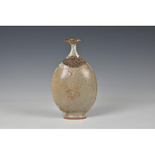 28 - A studio pottery vase, second half 20th century, of flattened, elliptical form, with oval foot, tigh... 