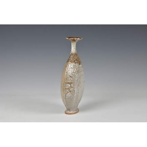 28 - A studio pottery vase, second half 20th century, of flattened, elliptical form, with oval foot, tigh... 