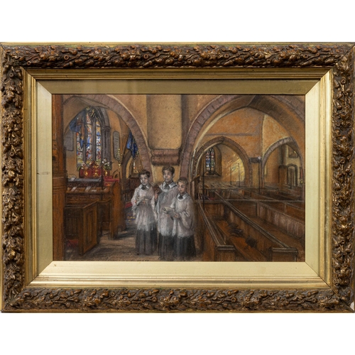 285 - M. E. Journeaux (Jersey, early 20th century), Three choirboys in a Jersey Church. * pastel, signed a... 