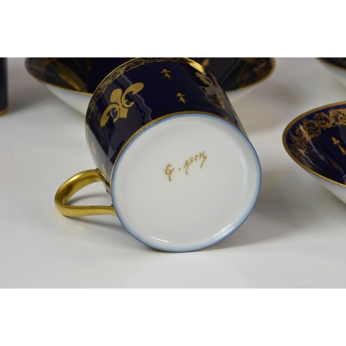 3 - De Sausmarez family interest - Set of six G. Asch of Tours porcelain coffee cans and saucers, the co... 