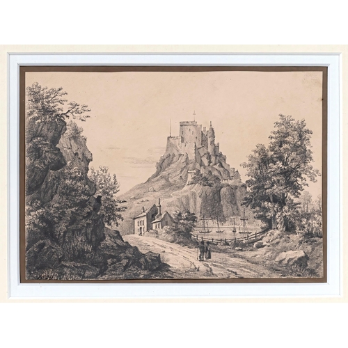 302 - English School (19th century), Mont Orgeuil Castle, Jersey. * pencil on tinted paper, dated 1839 low... 