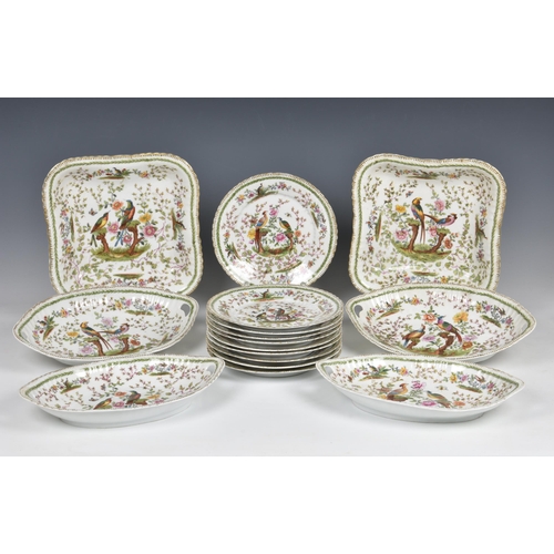 33 - A Chelsea style porcelain part dessert service, probably by Samson of Paris, with pseudo gold anchor... 