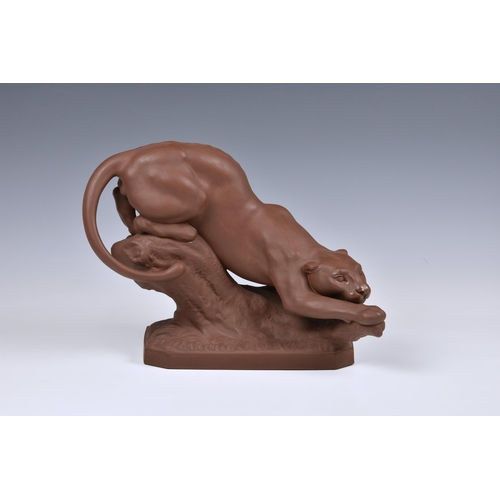 4 - A Meissen Stoneware Model of a Panther, late 20th century, incised crossed swords and impressed Bött... 