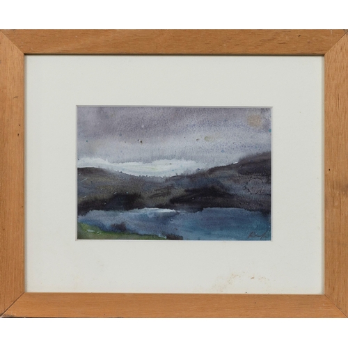 705 - Pandora Mond (Scottish, b.1959), Mountain landscape. oil on board, signed lower right. 4 5/8 x 6½in.... 