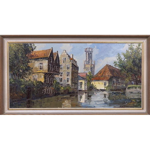 713 - Bernard Laarhoven (Dutch, b.1912), Dutch Town Scene with a Church oil on canvas, signed 