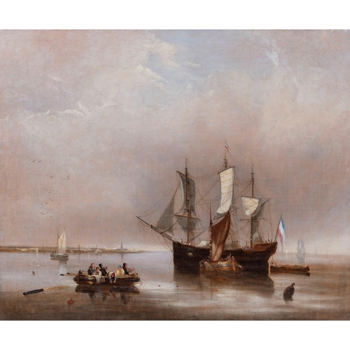 717 - Joseph Stannard (English, 1797-1830), Dutch Shipping in a Calm oil on canvas, signed 