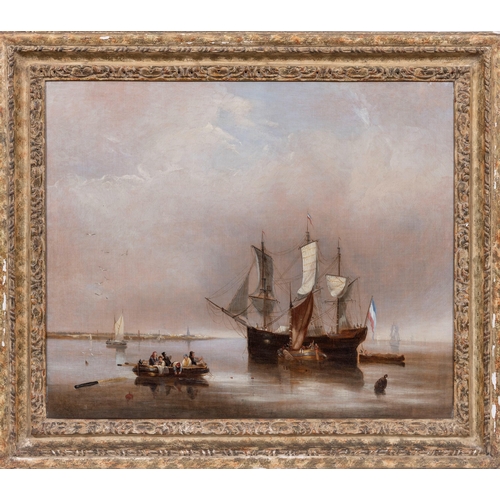 717 - Joseph Stannard (English, 1797-1830), Dutch Shipping in a Calm oil on canvas, signed 