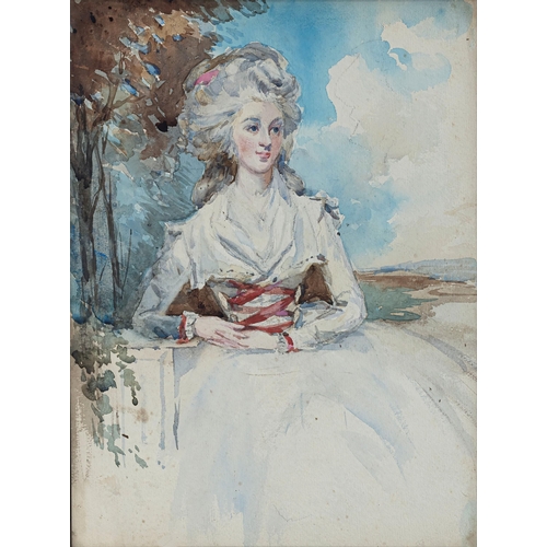 722 - English School (late 19th / early 20th century), Portrait of a lady. watercolour, unfinished, Hogart... 