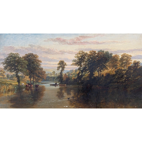 733 - English School (late 19th century), Evening river landscape. oil on canvas, unsigned, inscribed 'W. ... 