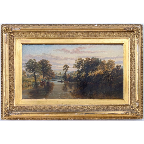 733 - English School (late 19th century), Evening river landscape. oil on canvas, unsigned, inscribed 'W. ... 