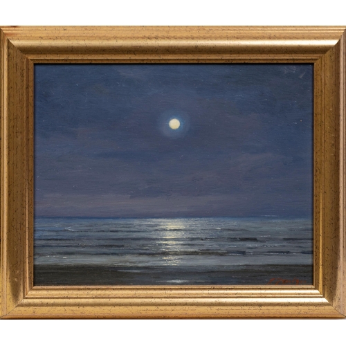 766 - John Foulger (British, 1943-2007), Moonlight, Clymping Beach West Sussex. oil on panel, signed lo... 